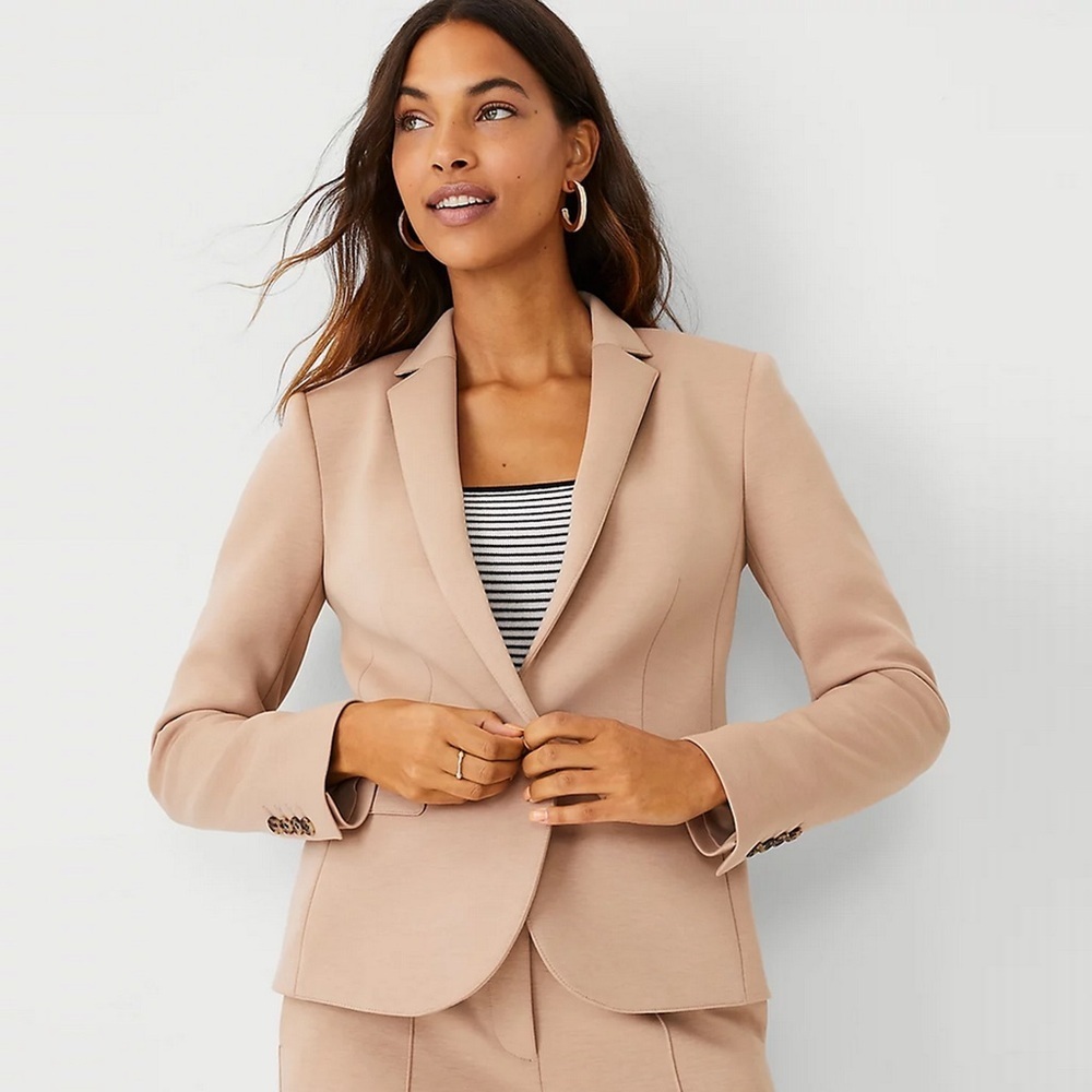 Ann Taylor - Tall Double Knit One Button Blazer - Natural Camel